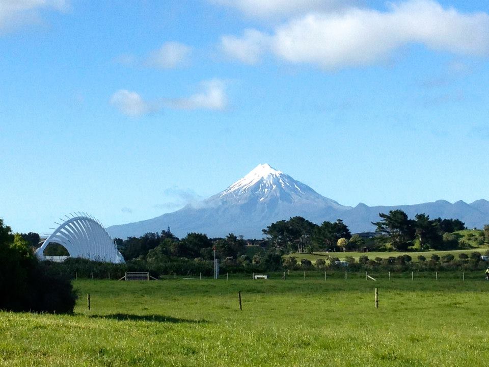 Mount Taranaki and Te Rewa Rewa Bridge, symbolizing SOBOS Energy's commitment to New Zealand's sustainable future